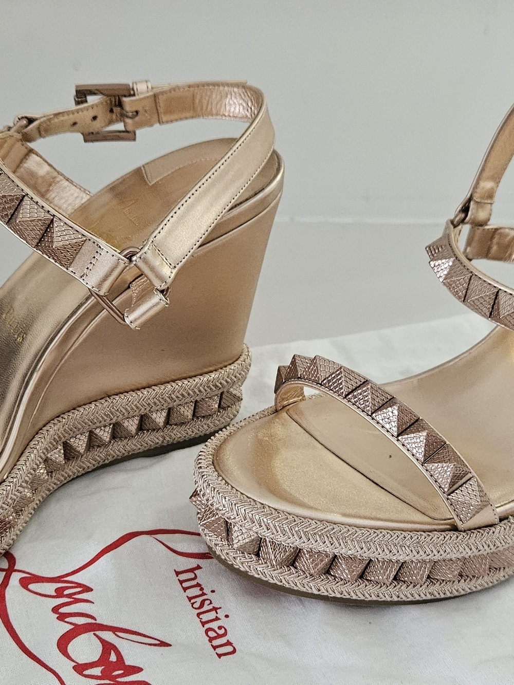 Christian Louboutin Rose Gold Studded Platform Sandals 39 - Picture 5 of 8